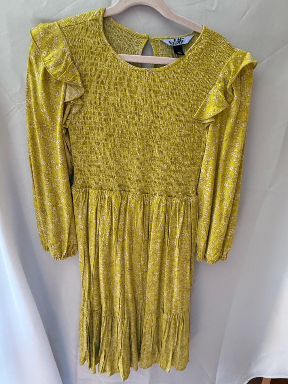 Juniors Yellow Floral Smocked Dress